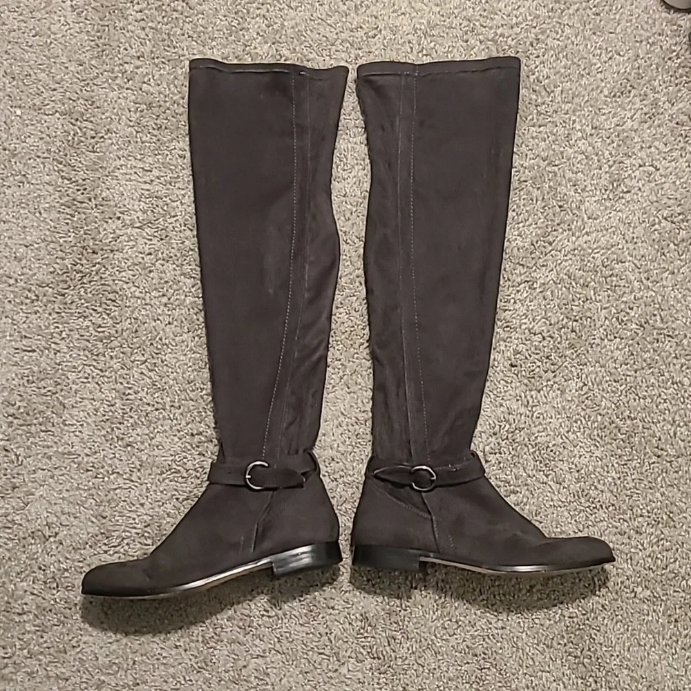 EUC Corso Como Lennox Gray Suede Stretchy Over Knee Boots Women's Sz 9.5M